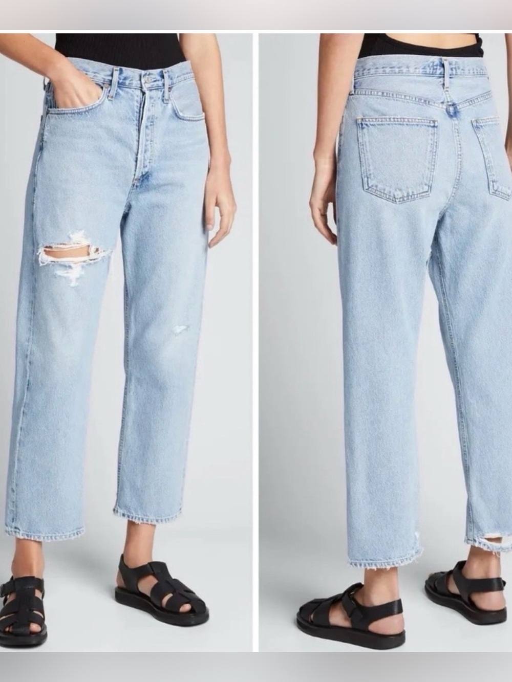 AGOLDE '90s Crop Mid Rise Loose Straight Jeans Distressed Sz 28 - Picture 2 of 13